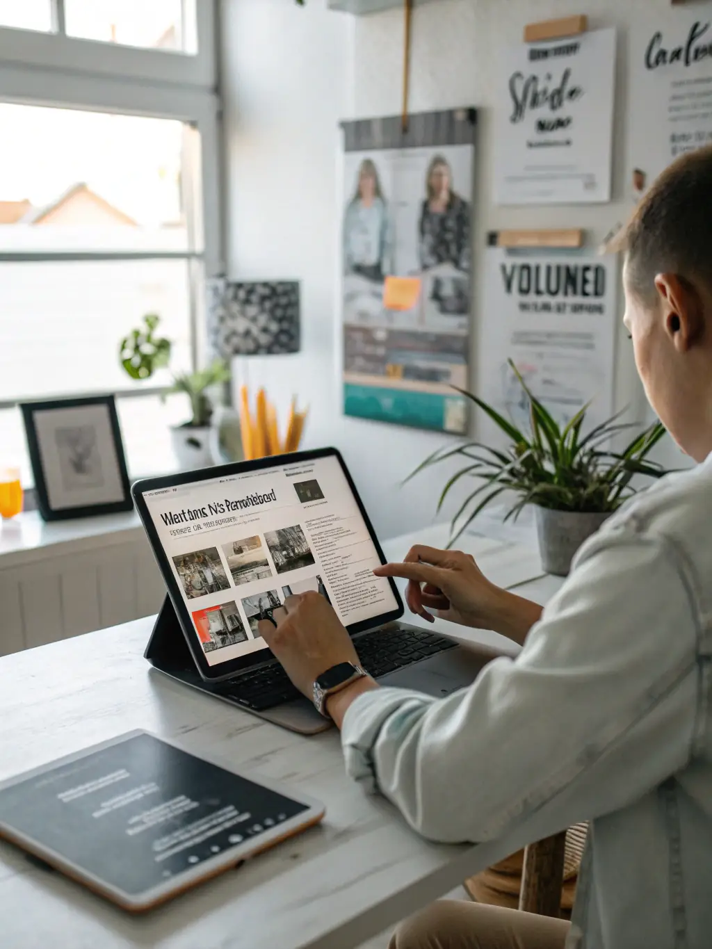 An artistic representation of content creation, featuring elements like a pen, paper, and digital devices, illustrating Scottsdale Digital Marketing's content creation services.